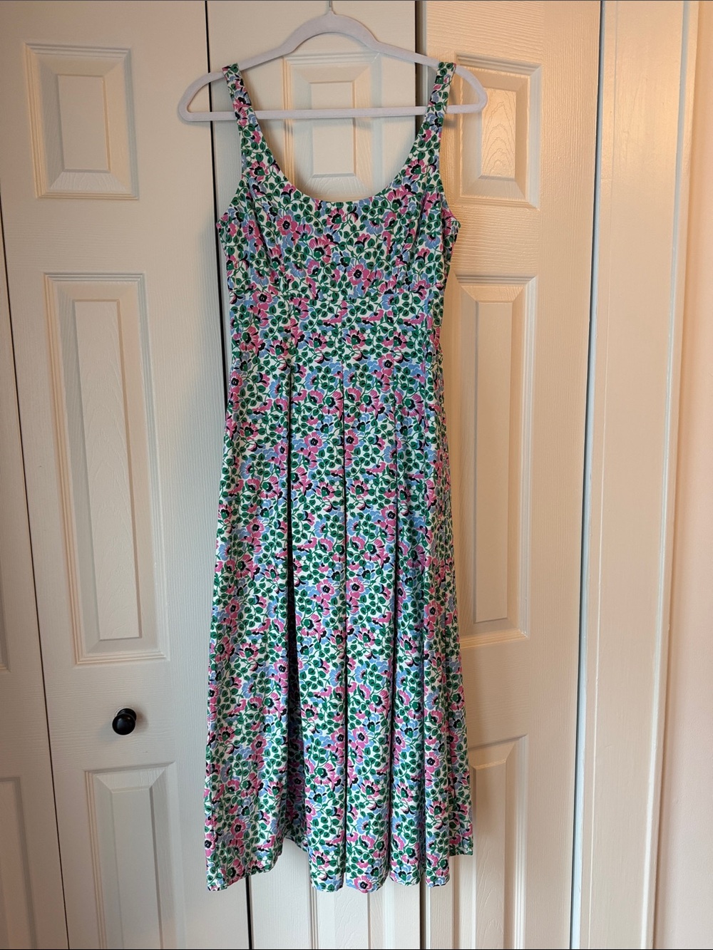 Banjanan Floral Scoop-Neck Midi Dress in Pink & Green